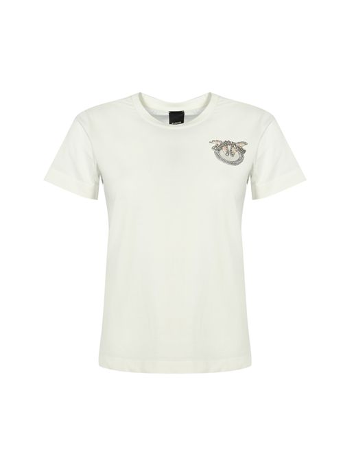T-shirt con ricamo gioiello Nambrone in cotone bianco PINKO | 103320 A2RNZ05